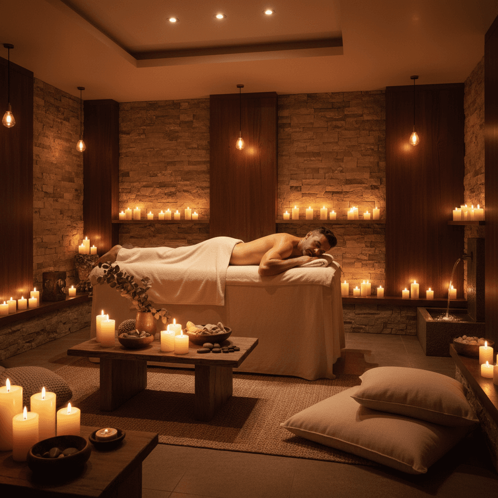 Relaxation spa area with massage table