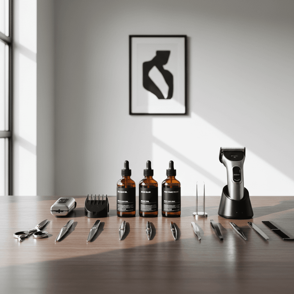 Professional manscaping tools and grooming station